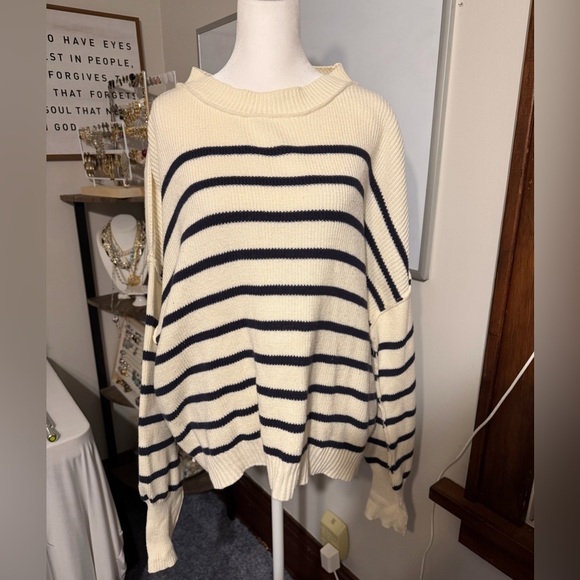 Umgee Sweaters - Umgee Cream and Navy Striped Sweater